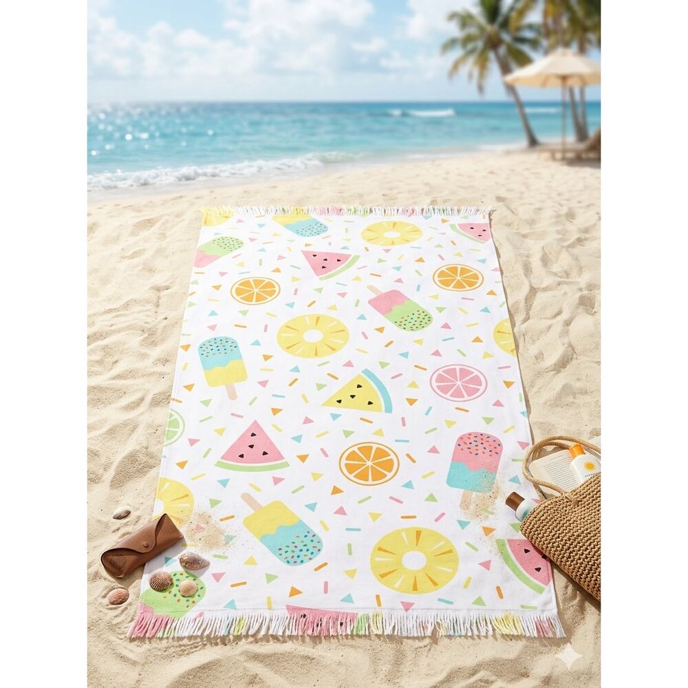MODA NWT Good Treats Fringe Summer Beach Towel  bLANKET Multi LARGE cruise pool